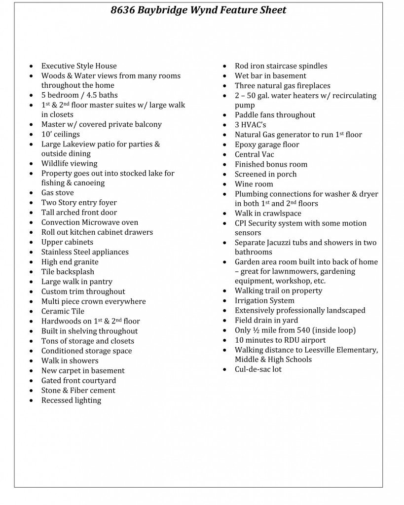 Feature sheet for 8636 Baybridge Wynd